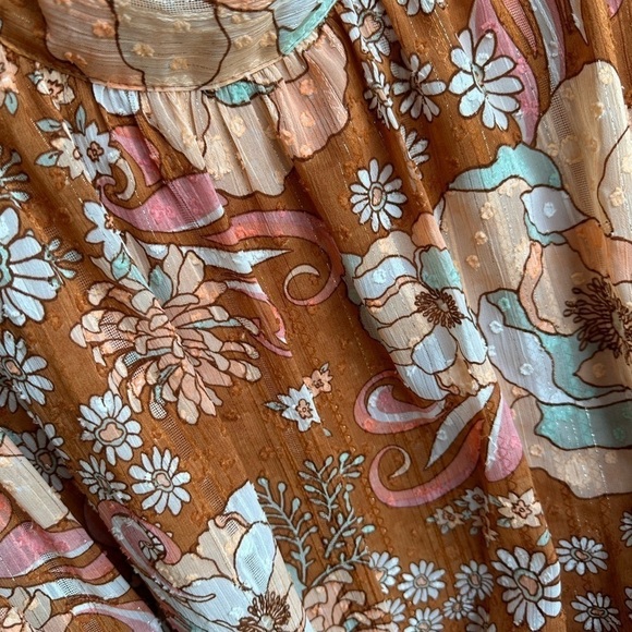 Ryegrass 1X High Neck Long Sleeve Swiss dot Dress Mod Retro Rust Brown Floral - Picture 5 of 7